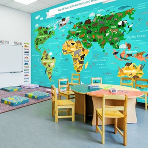 3D Animais E Mapas L990 Papel De Parede Removível Papel De Parede Autoadesivo Extra Grande Peel & Stick Papel De Parede Mural AJ PAPÉIS DE PAREDE