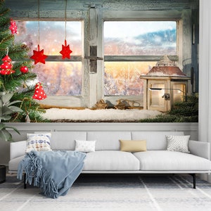 3D Venster Sneeuw Uitzicht R1121 Verwijderbaar Behang Zelfklevend Behang Extra Grote Peel &Stick Wallpaper Wallpaper Mural AJ WALLPAPERS