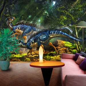 3D Wald Blau Dinosaurier R4895 abnehmbare Tapete selbstklebend Tapete extra groß Peel & Stick Tapete Tapete Wandbild AJ WALLPAPERS