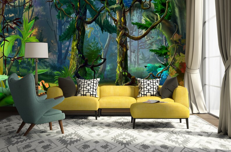 3D Green Forest L214 Removable Wallpaper Self Adhesive Etsy