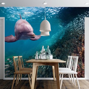 3D Light Purple Dolphin L1535 Papel pintado extraíble Papel tapiz autoadhesivo Extra grande Peel & Stick Papel tapiz Papel tapiz Mural AJ WALLPAPERS