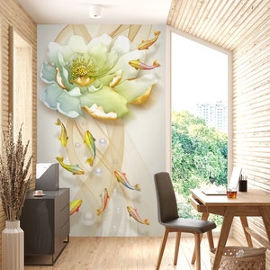 3D Green Lotus L1552 Papel pintado removible Papel pintado autoadhesivo Extra grande Peel & Stick Wallpaper Mural AJ WALLPAPERS