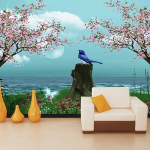 3D Tier Blau Vogel R4458 abnehmbare Tapete selbstklebend Tapete extra groß Peel & Stick Tapete Tapete Wandbild AJ WALLPAPERS