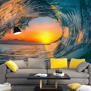 3D Sonnenaufgang Meereswellen L2941 Entfernbare Tapete Selbstklebende Tapete Extra Großes Peel & Stick-Tapete Wandbild AJ WALLPAPERS