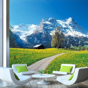 3D Snow Mountain Grass A850 Fondos de pantalla extraíble Autoadhesivo Fondo de pantalla Extra grande Peel & Stick Wallpaper Mural AJ WALLPAPERSS