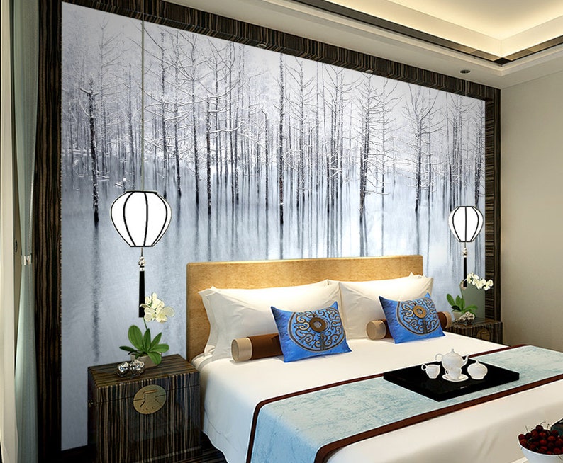 3D Snowy Forest A1272 Removable Wallpaper Self Adhesive Etsy