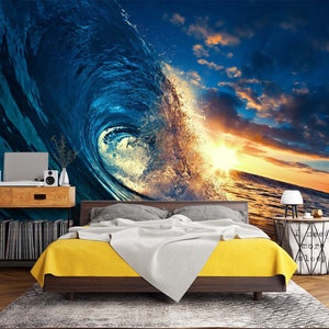 3D Blue Sea Waves L2945 Papel pintado removible Papel pintado autoadhesivo Extra grande Peel & Stick Wallpaper Mural AJ WALLPAPERS