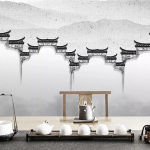 3D chinesische Architektur E95 abnehmbare Tapete selbstklebende Tapete Extra große Peel & Stick Wallpaper Wallpaper Wandbild AJ WALLPAPERS