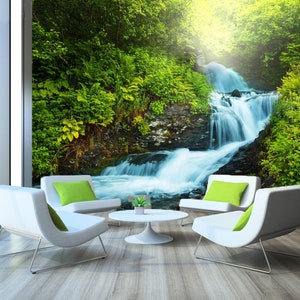 3D Forest Blue Creek R4377 abnehmbare Tapete selbstklebend Tapete extra groß Peel & Stick Tapete Tapete Wandbild AJ WALLPAPERS