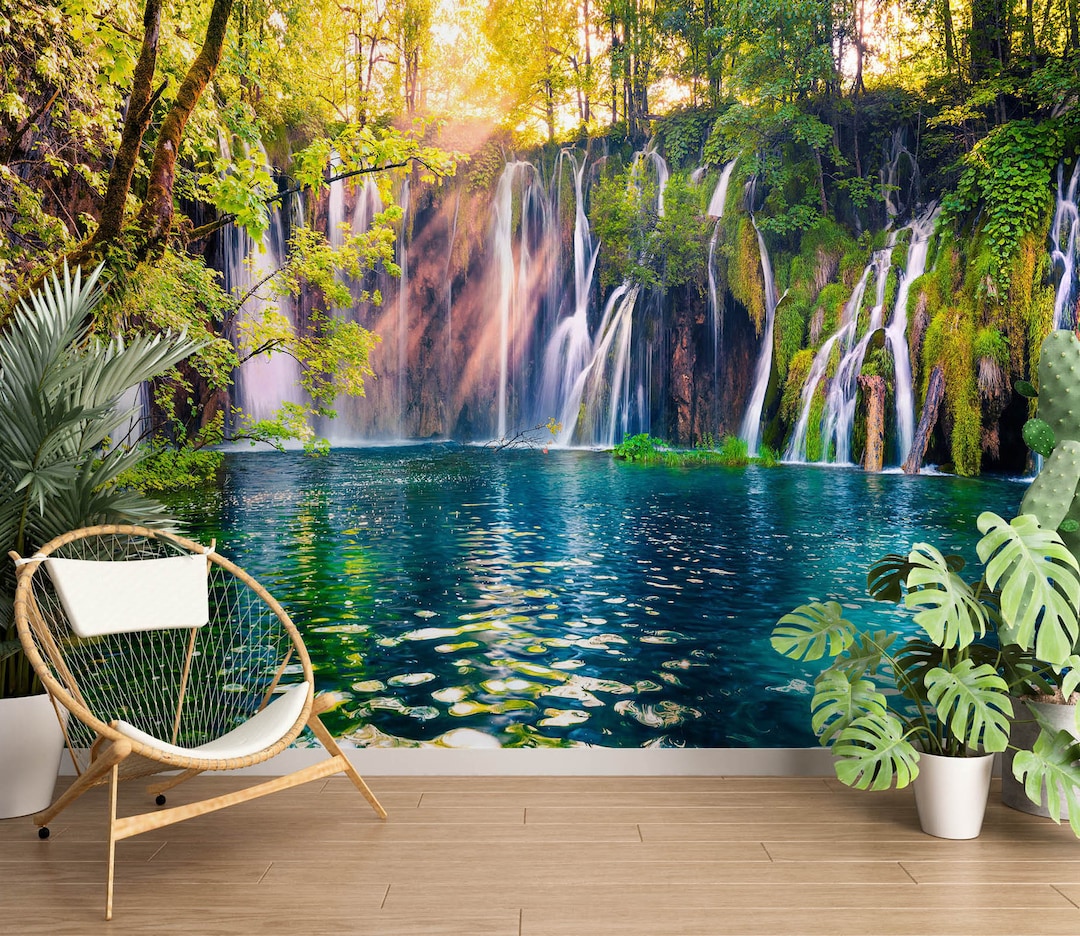 3D Forest Waterfall L2685 Removable Wallpaper Self Adhesive Wallpaper ...