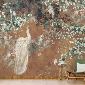 3D Tier weißer Pfau L1175 Ablösbare Tapete selbstklebende Tapete Extra große Peel & Stick Wallpaper Tapete Wandbild AJ HINTERGRUNDBILDER