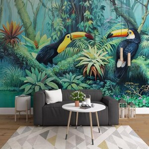 3D Toucan Wald A485 abnehmbare Tapete selbst klebende Tapete Extra große Peel & Stick Wallpaper Wallpaper Wandbild AJ WALLPAPERS