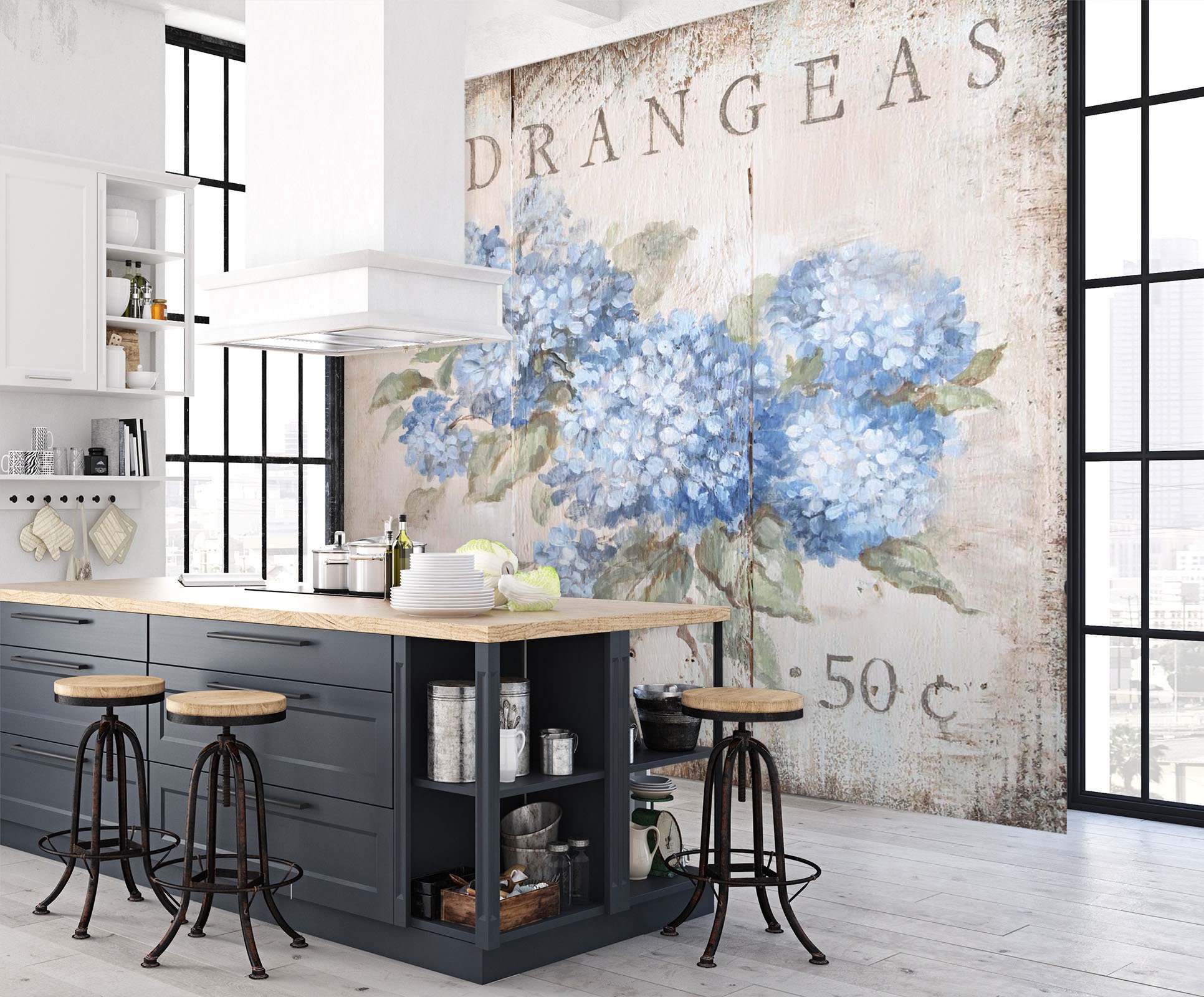 3D Blue Hydrangea Poster A791 Removable Wallpaper Self - Etsy