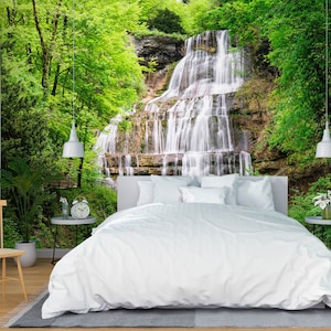 3D Wald Wasserfall L2249 Entfernbare Tapete Selbstklebende Tapete Extra Groß Peel & Stick Tapete Wandbild AJ WALLPAPERS