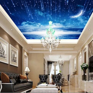 3D Blue Starry Sky CC295 Plafond Fonds peint amovible Fonds d'écran auto-adhésif Large Peel - Stick Wallpaper Wallpaper Mural AJ WALLPAPER AJ WALLPAPER
