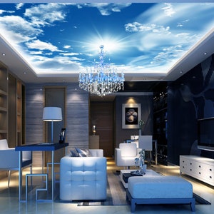 3D blauwe hemel zon CC223 plafond wallpaper verwisselbare zelf klevende wallpaper grote Peel & stick Wallpaper Wallpaper muurschildering AJ WALLPAPERS