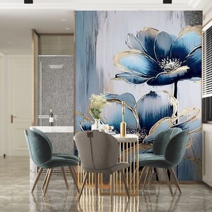 3D Flores azul oscuro L1995 Papel pintado removible Papel pintado autoadhesivo Papel pintado extra grande Peel & Stick Papel pintado Mural AJ WALLPAPERS