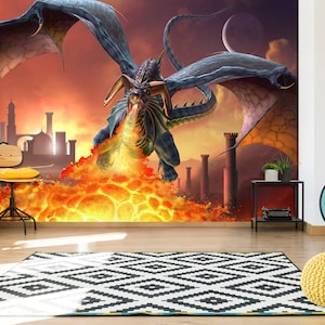 3D Feuer atmender Drache A4114 abnehmbare Tapete selbstklebende Tapete große Schale & Klebetapete Tapete Wandbild Tom Wood