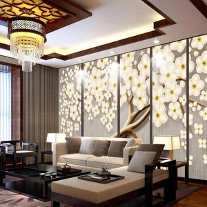 3D witte bloem boom uitsteken n313 verwisselbare wallpaper zelf klevende wallpaper extra grote Peel & stick Wallpaper Wallpaper muurschildering AJ WALLPAPERS