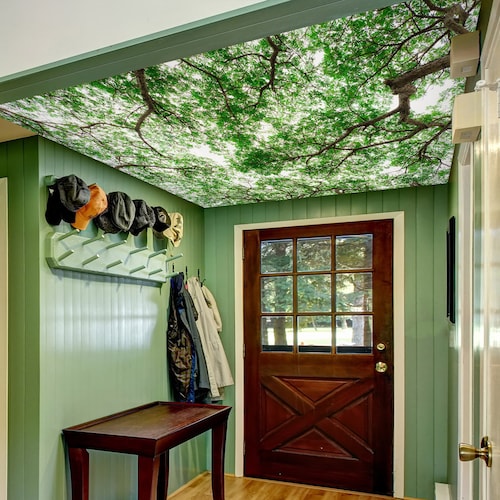 3D Green Tree Leaves D267 Ceiling Wallpaper Removable Self Etsy
