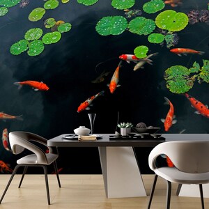 3D Lucky Koi Pond L1850 Papel de parede removível Papel de parede autoadesivo Extra grande Peel & Stick Papel de parede Mural AJ PAPÉIS DE PAREDE