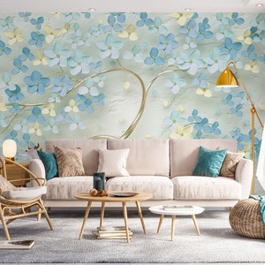 3D Simples Flores Azuis L1948 Papel de Parede Removível Papel de Parede Autoadesivo Extra Grande Peel & Stick Papel de Parede Mural AJ PAPÉIS DE PAREDE