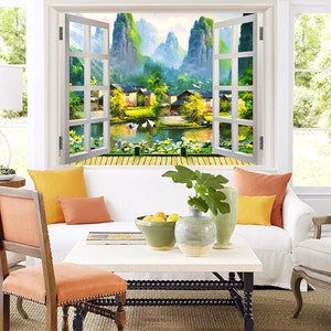 3D Window Scenery R11563 verwijderbaar behang zelfklevend behang extra groot Peel & Stick behang behang muurschildering AJ WALLPAPERS