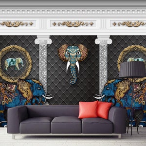 3D Éléphants E328 Fonds peint amovible Auto-adhésif Fonds d'écran Extra Large Peel - Stick Wallpaper Wallpaper Mural AJ WALLPAPER Wallpaper AJ WALLPAPER