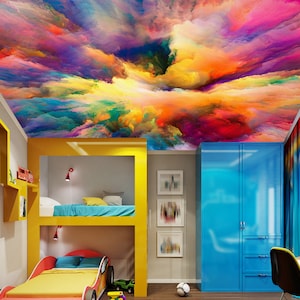 3D Bunte Wolken CA324 Deckentapete abnehmbare selbstklebende Tapete große Schale & Klebetapete Tapete Wandbild AJ WALLPAPERS