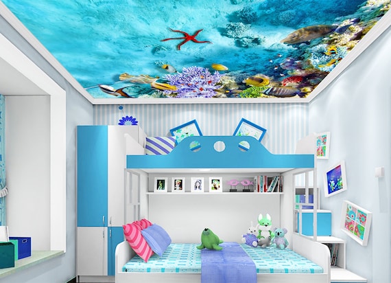 Blue Self Adhesive Wallpaper Angel Tree And Animal Sticky Back Plastic Vinyl Roll Film Vintage Garden Style Contact Paper Removable Furniture Stickers For Bedroom Living Room Cabinets 44cm*3m | UK