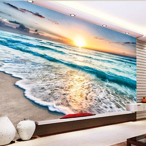 Papel de parede 3d praia com sol l239 papel de parede removível autoadesivo extra grande casca e bastão papel de parede mural aj