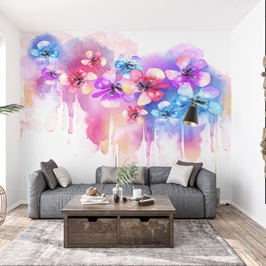 3D Aquarell Kunst Blumen L1278 Abnehmbare Tapete selbstklebende Tapete Extra große Peel & Stick Wallpaper Wallpaper Wandbild AJ HINTERGRUNDBILDER