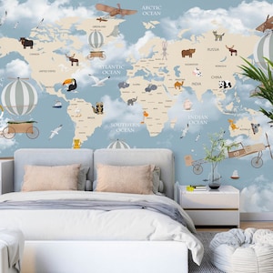 Papel de parede removível estilo mapa mundi 3d l2560, papel de parede autoadesivo, extra grande, casca e bastão, mural aj