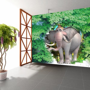 3D Elephant A664 Fonds peint amovible Auto-adhésif Fonds d'écran Extra Large Peel - Stick Wallpaper Wallpaper Mural AJ WALLPAPER Wallpaper AJ WALLPAPER Wallpaper AJ WALLPAPER