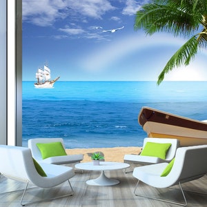 3D White Boat Transport R11498 Fondo de pantalla extraíble Fondo de pantalla autoadhesivo Papel tapiz extra grande Peel & Stick Wallpaper Mural AJ WALLPAPERS