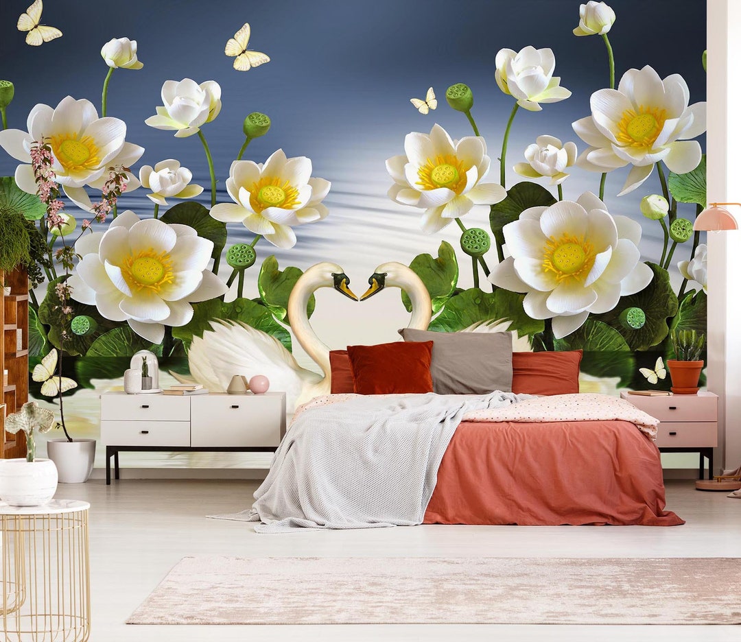 3D White Lotus L2622 Removable Wallpaper Self Adhesive Wallpaper Extra ...
