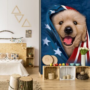 3D-Flagge und Hund C212 abnehmbare Tapete selbstklebende Tapete Extra große Peel & Stick Wallpaper Wallpaper Wandbild AJ WALLPAPERS Vincent