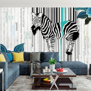 3D Animal Art Zebra R1371 Verwijderbaar Behang Zelfklevend Behang Extra Grote Peel &Stick Wallpaper Wallpaper Mural AJ WALLPAPERS