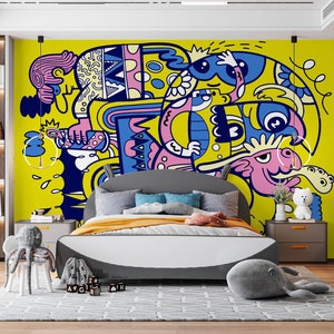 3D grappige cartoon L2760 verwisselbare wallpaper zelfklevend behang extra grote Peel & Stick Wallpaper Wallpaper muurschildering AJ WALLPAPERS
