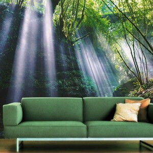 3D Forest Quiet Sunshine R4444 abnehmbare Tapete selbstklebend Tapete extra groß Peel & Stick Tapete Tapete Wandbild AJ WALLPAPERS