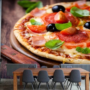 3D Food Hearty Pizza R4756 Verwijderbaar Behang Zelfklevend Behang Extra Grote Peel &Stick Wallpaper Wallpaper Mural AJ WALLPAPERS