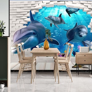 3D Animal Lindo Delfín L1957 Papel pintado removible Papel pintado autoadhesivo Papel pintado extra grande Peel & Stick Papel pintado Mural AJ WALLPAPERS