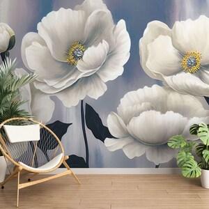 3D Kunst Weiße Blumen L1973 Entfernbare Tapete Selbstklebende Tapete Extra Großes Peel & Stick-Tapete Wandbild AJ WALLPAPERS