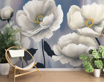 3D Art White Flowers L1973 Removable Wallpaper Self Adhesive Wallpaper Extra Large Peel & Stick Wallpaper Wallpaper Mural AJ WALLPAPERS