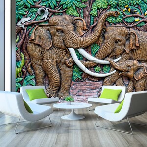 3D Sculpté Éléphants R4625 Papier peint amovible Papier peint autocollant Extra Large Peel & Stick Wallpaper Wallpaper Mural AJ WALLPAPERS