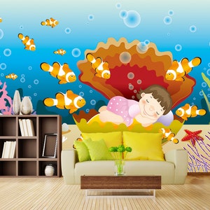 3D Muschel Mädchen Traum R11366 abnehmbare Tapete selbstklebend Tapete extra groß Peel & Stick Tapete Tapete Wandbild AJ WALLPAPERS