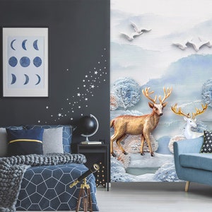 3D Gouden Gewei R1540 Verwijderbaar Behang Zelfklevend Behang Extra Grote Peel &Stick Wallpaper Wallpaper Mural AJ WALLPAPERS