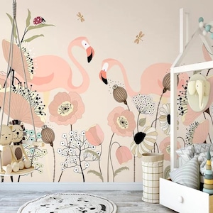 3D Cartoon Flamingo MMM205 verwisselbare wallpaper zelf klevende wallpaper extra grote Peel & stick Wallpaper Wallpaper muurschildering AJ WALLPAPERS