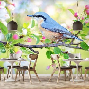 3D Vogel Blume A1361 abnehmbare Tapete selbstklebende Tapete Extra große Peel & Stick Wallpaper Wallpaper Wandbild AJ WALLPAPERS