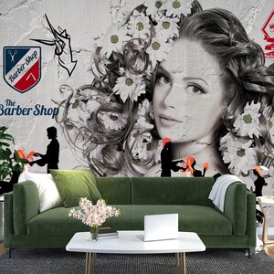 3D Beautiful Barber Shop L1527 Papel pintado removible Papel pintado autoadhesivo Papel pintado extra grande Peel & Stick Papel pintado Mural AJ WALLPAPERS